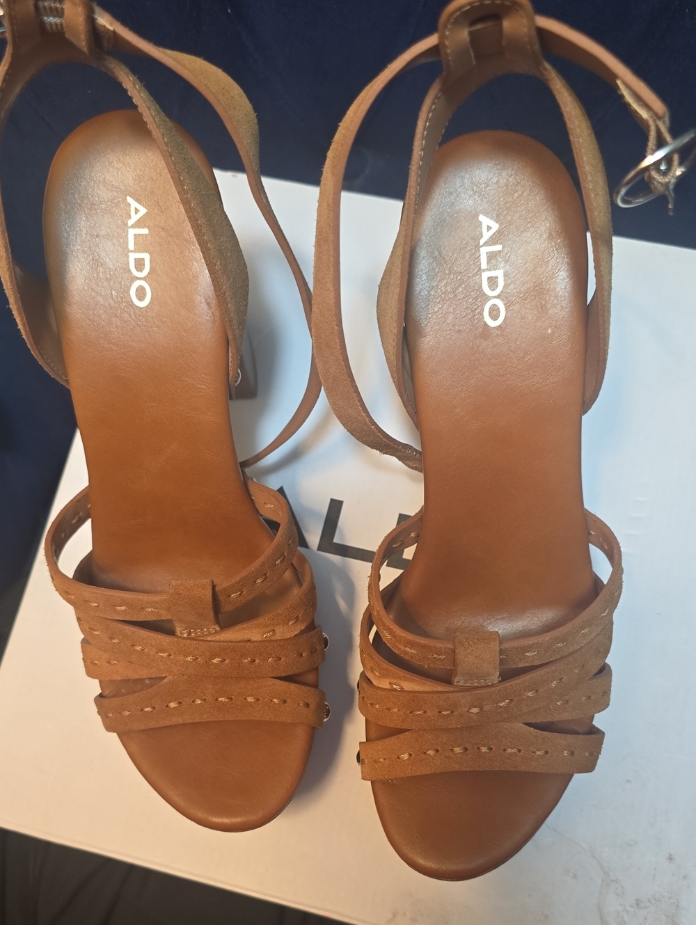 ALDO Tan Suede Strappy Block Heel Sandals
